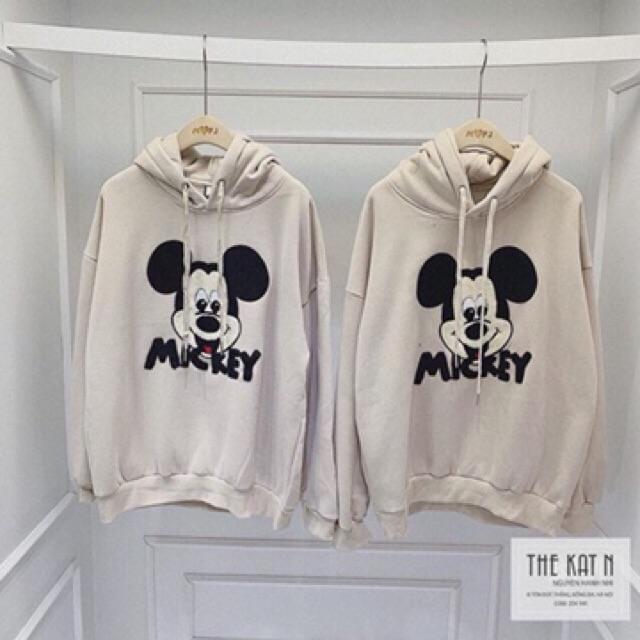 Áo hoodie nữ có mũ thêu MICKEY chất liệu nỉ bông