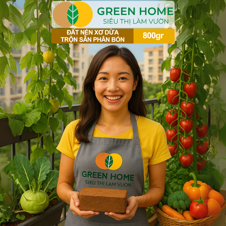 Đất Trồng Cây GreenHome, Viên Nén 800gr, Trộn Sẵn Phân Bón, Nở Gấp 5 Lần, Trồng Rau Hoa Cây Kiểng