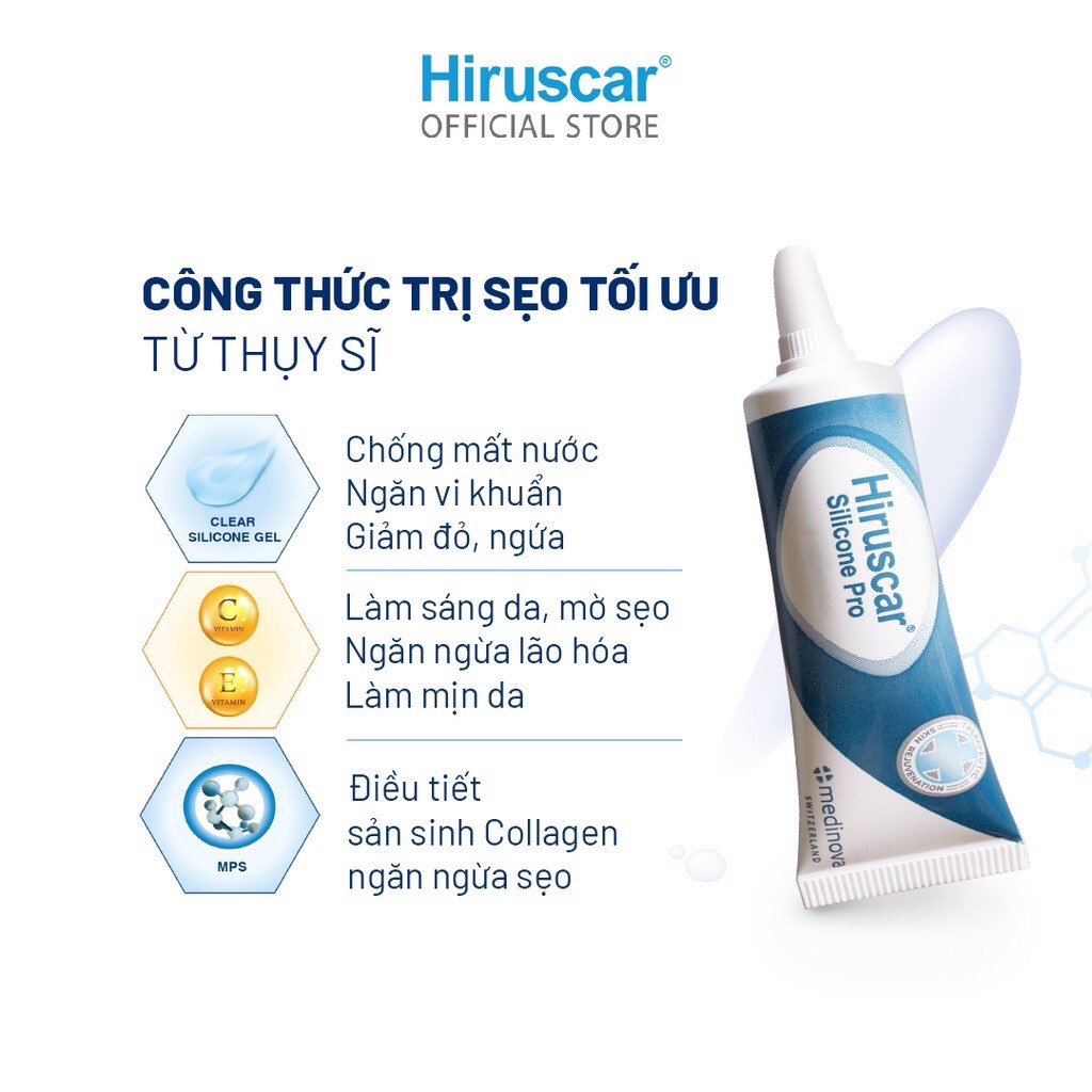 Gel Hỗ Trợ Trị Sẹo Mổ, To, Lồi Và Phì Đại Hiruscar Silicone Pro 10G