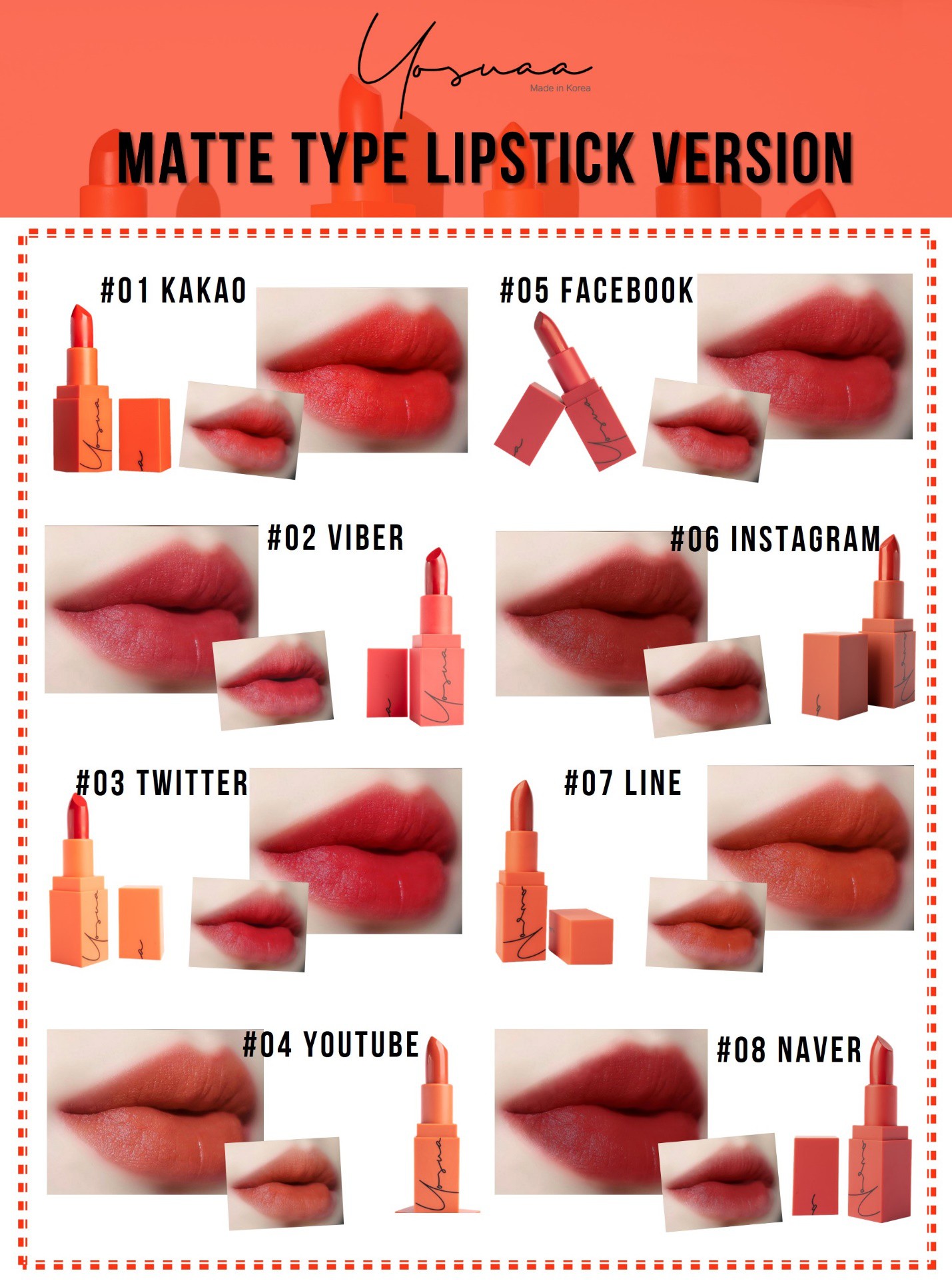 Son Thỏi Lì Yosuaa Matte Type Lipstick Ver.3 - 04 Youtube - Cam Hồng Nude