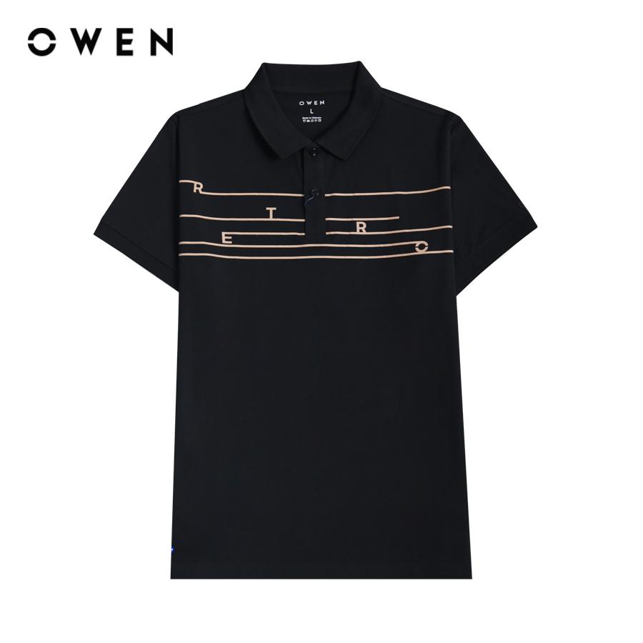 OWEN - Áo polo nam ngắn tay form Bodyfit màu Đen In/thêu CVC Spandex APV231384