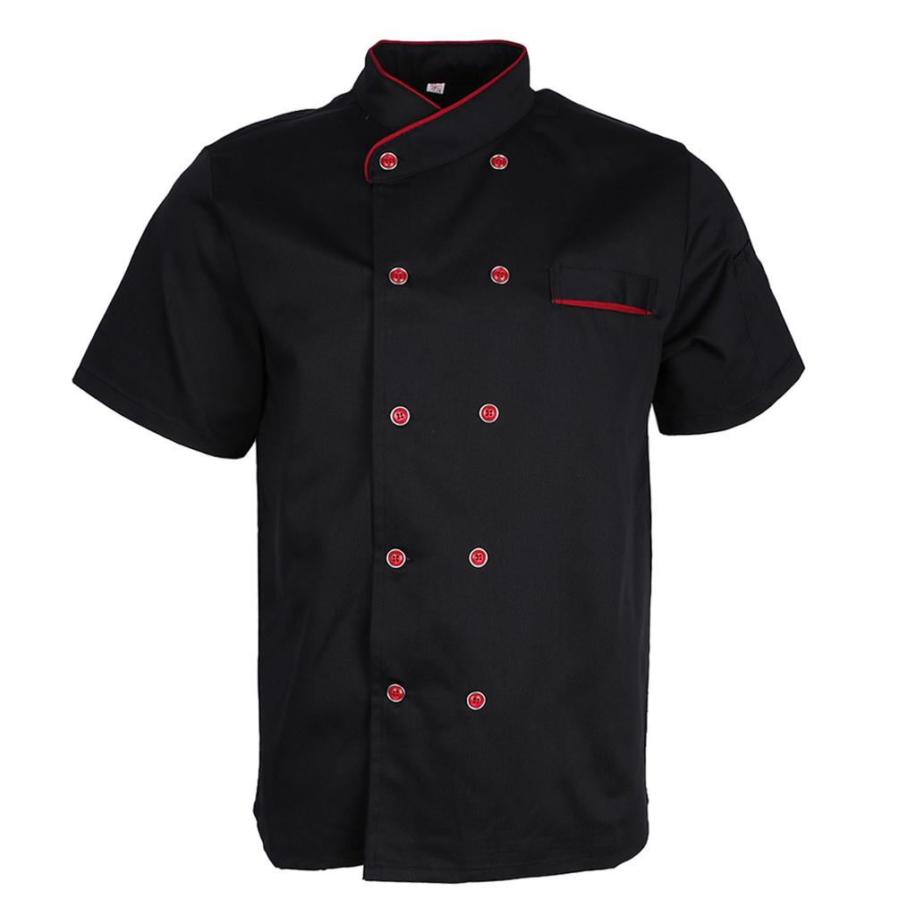 Unisex Short Sleeve Chef Jacket Kitchen Cook Coat Uniforms M Black