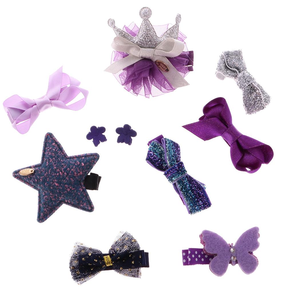 Infant Boutique Hair Bow Mixed Design Toddler Hair Clips Set Purple