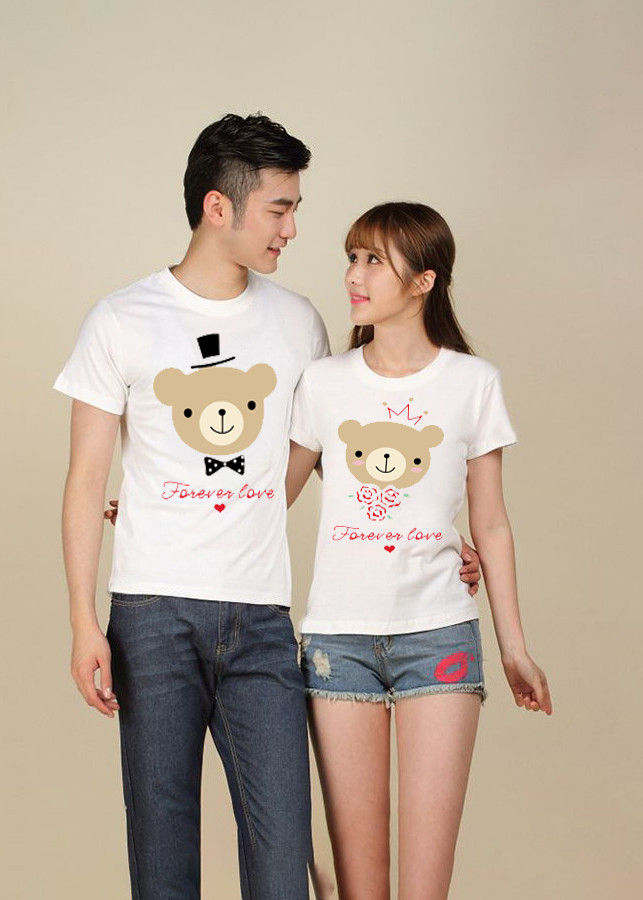 Bộ Áo Thun Đôi Gấu Forever Love Màu Trắng