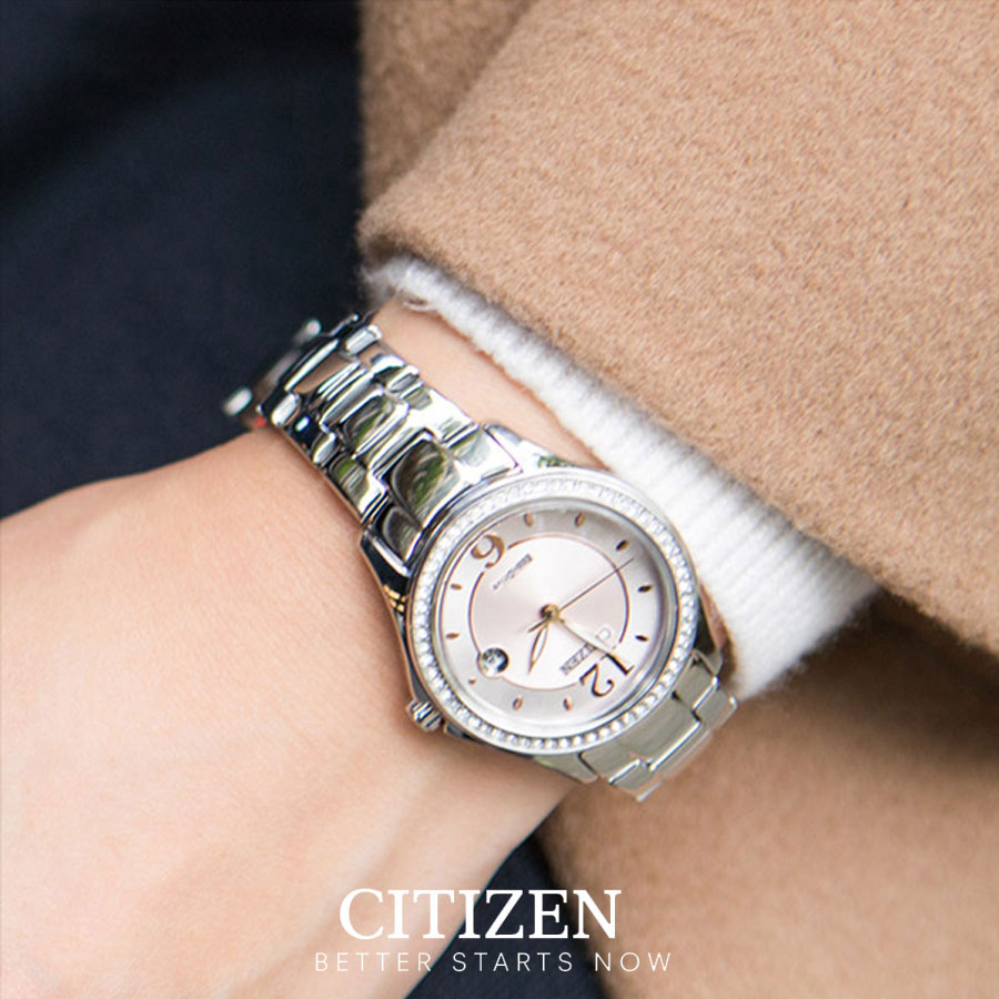 Đồng Hồ Nữ Citizen Đính Đá Swarovski Dây Thép Không Gỉ FE1140-51X - Mặt Hồng