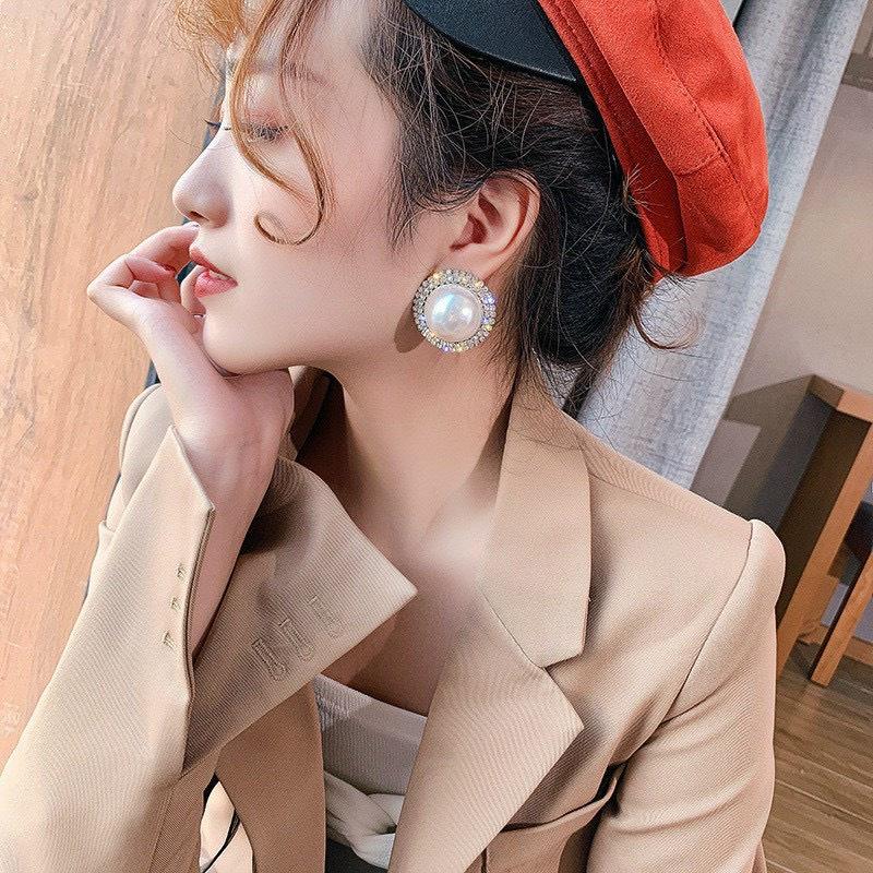 Bông tai thời trang đính cườm hình tròn BTBG 222