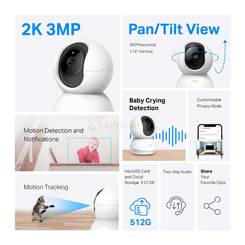 Camera trong nhà TP-Link Tapo AI Pan/Tilt Home Security Wifi 2K TC71 - Hàng chính hãng