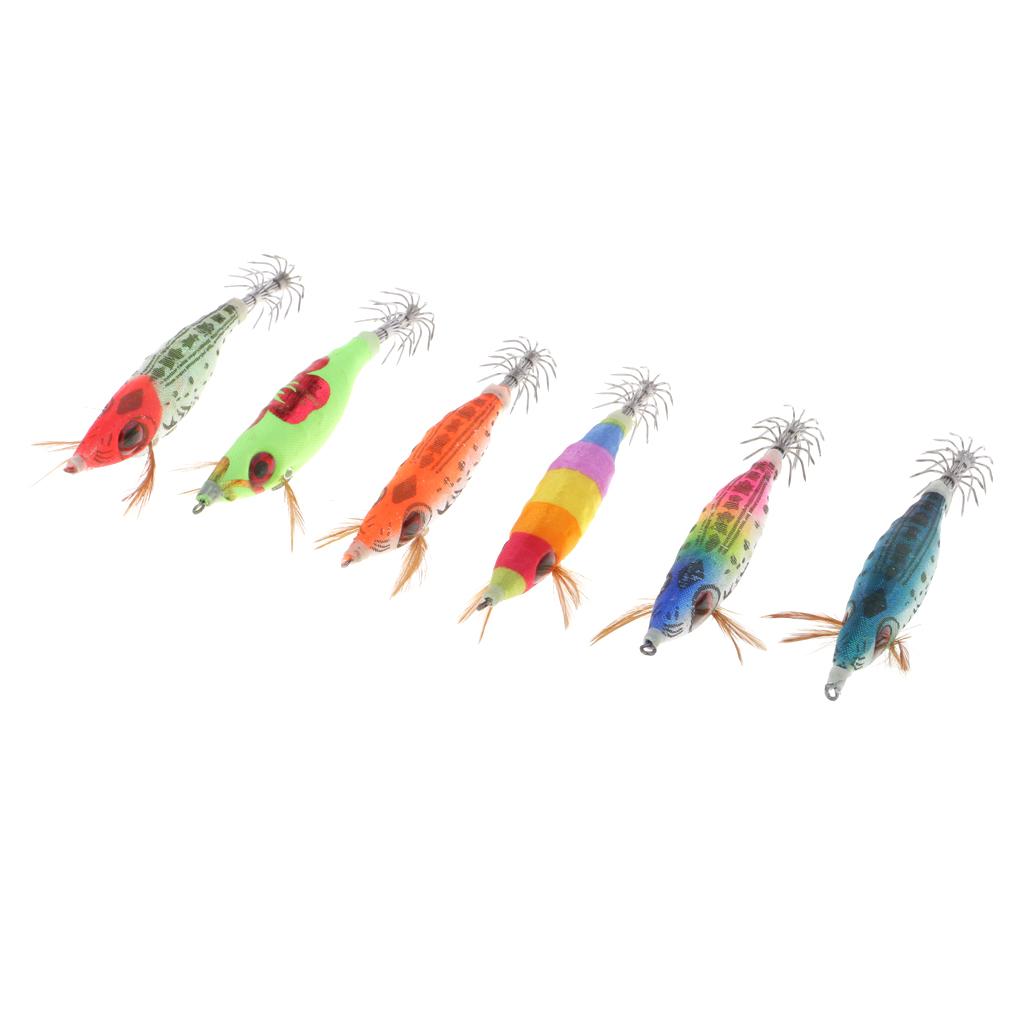 6x Squid Jig Saltwater Fishing Lure Luminous Shrimp Bait Cuttlefish Fishhook