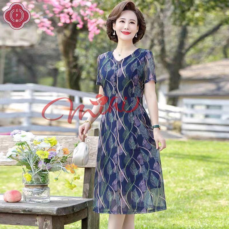 Váy Đầm trung niên nữ cho mẹ phối hoa cao cấp V81d- Áo đầm kiểu thời trang dự tiệc dạ hội đẹp cho người lớn tuổi Bigsize