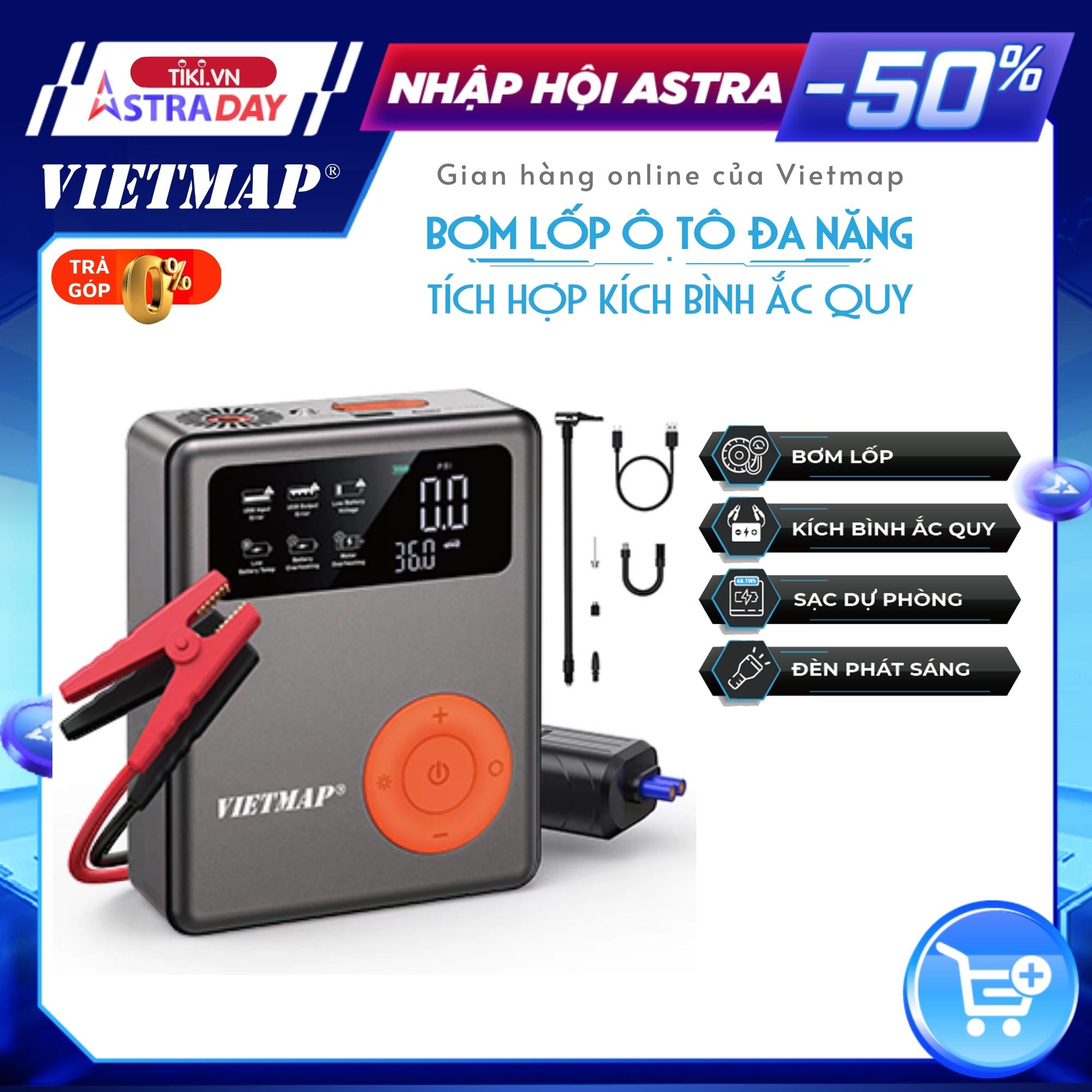 Bơm lốp đa năng kết hợp kích bình ắc quy VIETMAP 4 trong 1 - Hàng chính hãng