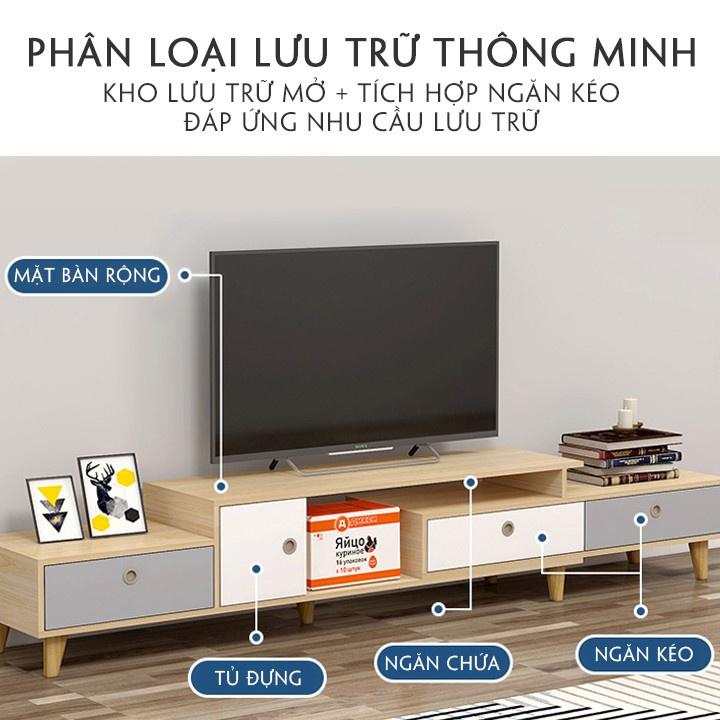 Kệ Tivi bằng gỗ, Kệ tủ phòng khách cao cấp có thể kéo dài BLUE HOUSE – H134.