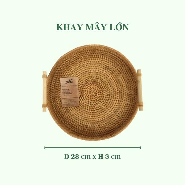 Khay Mây Tròn có Tay Cầm Đựng Đồ Ăn - Khay Mây Guột Trang Trí Decor 3 size - Rattan Tray