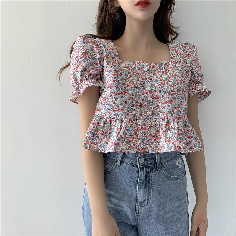 MS256 Áo kiểu nữ babydoll hoa nhí cổ vuông