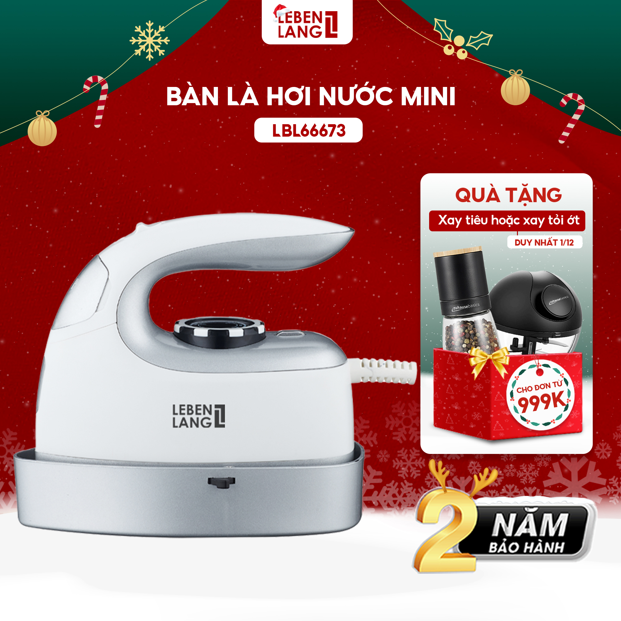 Bàn là hơi nước cầm tay mini Lebenlang LBL66673, bàn ủi hơi nước cầm tay công suất 1000W, bình chứa 90ml, nhỏ gọn và tiện lợi - hàng chính hãng