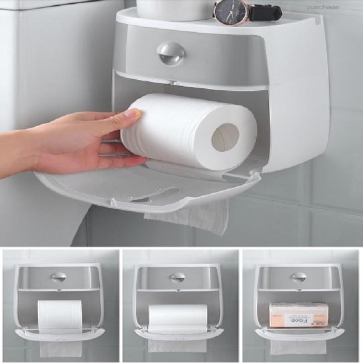 Hộp đựng giấy vệ sinh Ecoco dán tường không cần khoan đục có ngăn kéo chống nước hàng chuẩn