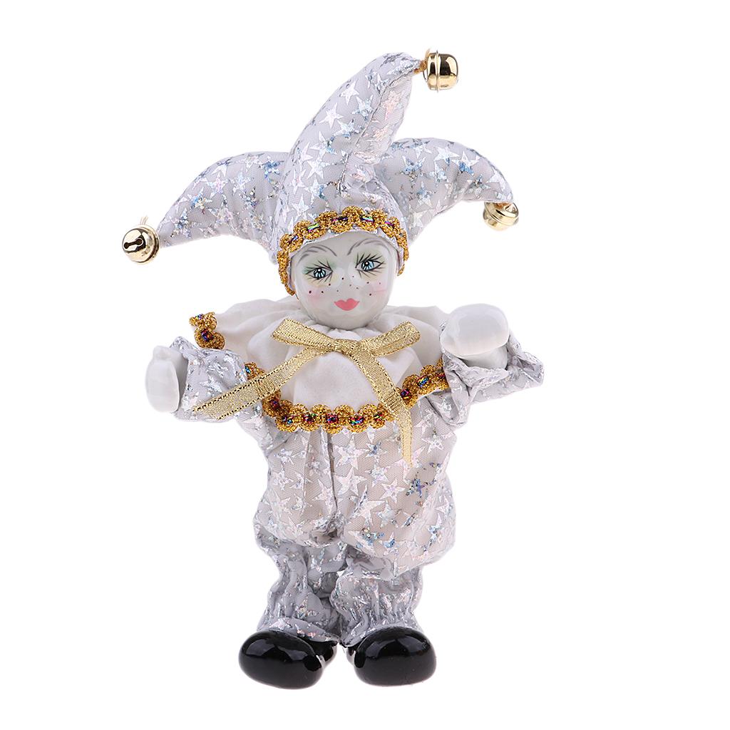 Porcelain Clown Doll Sweet Triangel Figures Model Festival Gift Home Office Desk Display Decoration, Classic White