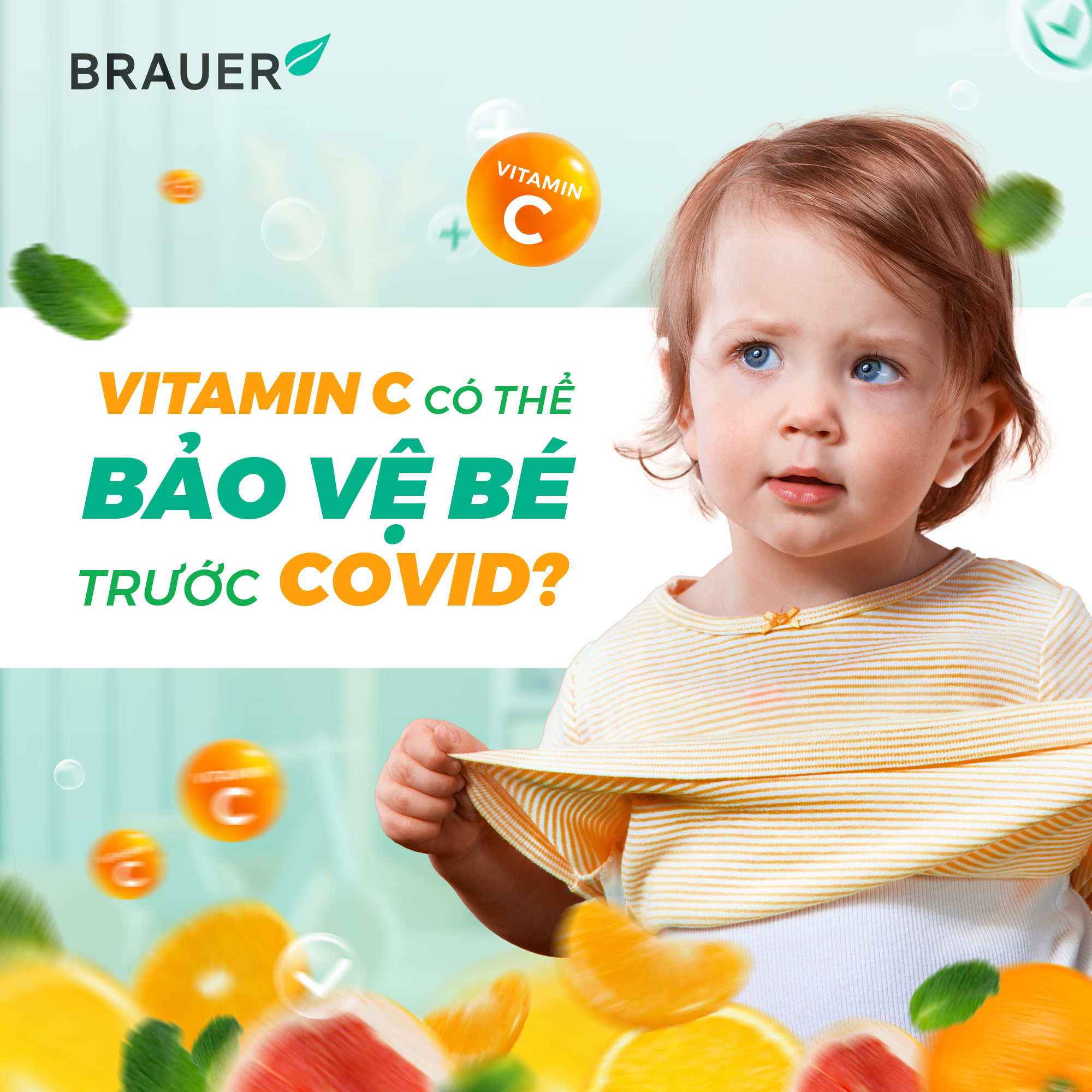 Vitamin C cho trẻ 1 - 13 tuổi Brauer Úc tăng đề kháng, tăng hệ miễn dịch, xương, răng chắc khỏe, nhanh lành vết thương (bệnh) - OZ Slim Store