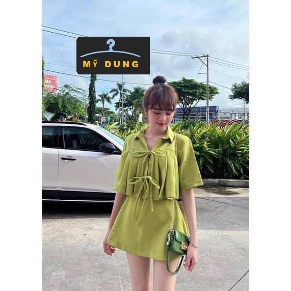 SET ÁO KIỂU XẾP LY+ CHÂN VÁY CHỮ A-KHÔNG LO BỊ LỘ BỤNG- MẶC CƯNG XĨU