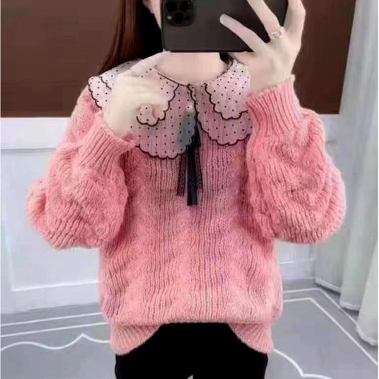 Áo Len Nữ Dệt Kim Dáng Rộng Cổ Bẻ Thiết Kế Mới Mùa Thu Đông Đẹp