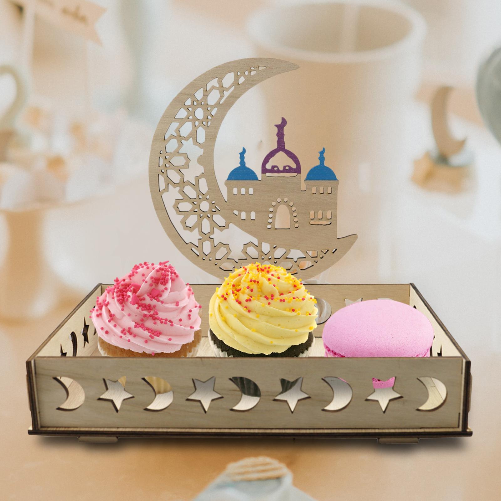 Ramadan Wooden Tray Eid Plates for Home,Eid Mubarak Tableware Tray Ramadan Decorations for Table Wooden Tray Dessert Display Holder for Ramadan Table