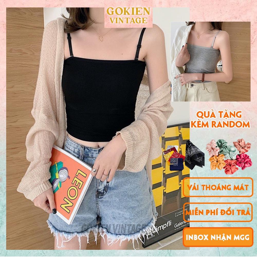 Áo hai dây ôm sát vải cotton mịn co giãn dây có chốt điều chỉnh, GOKIEN VINTAGE