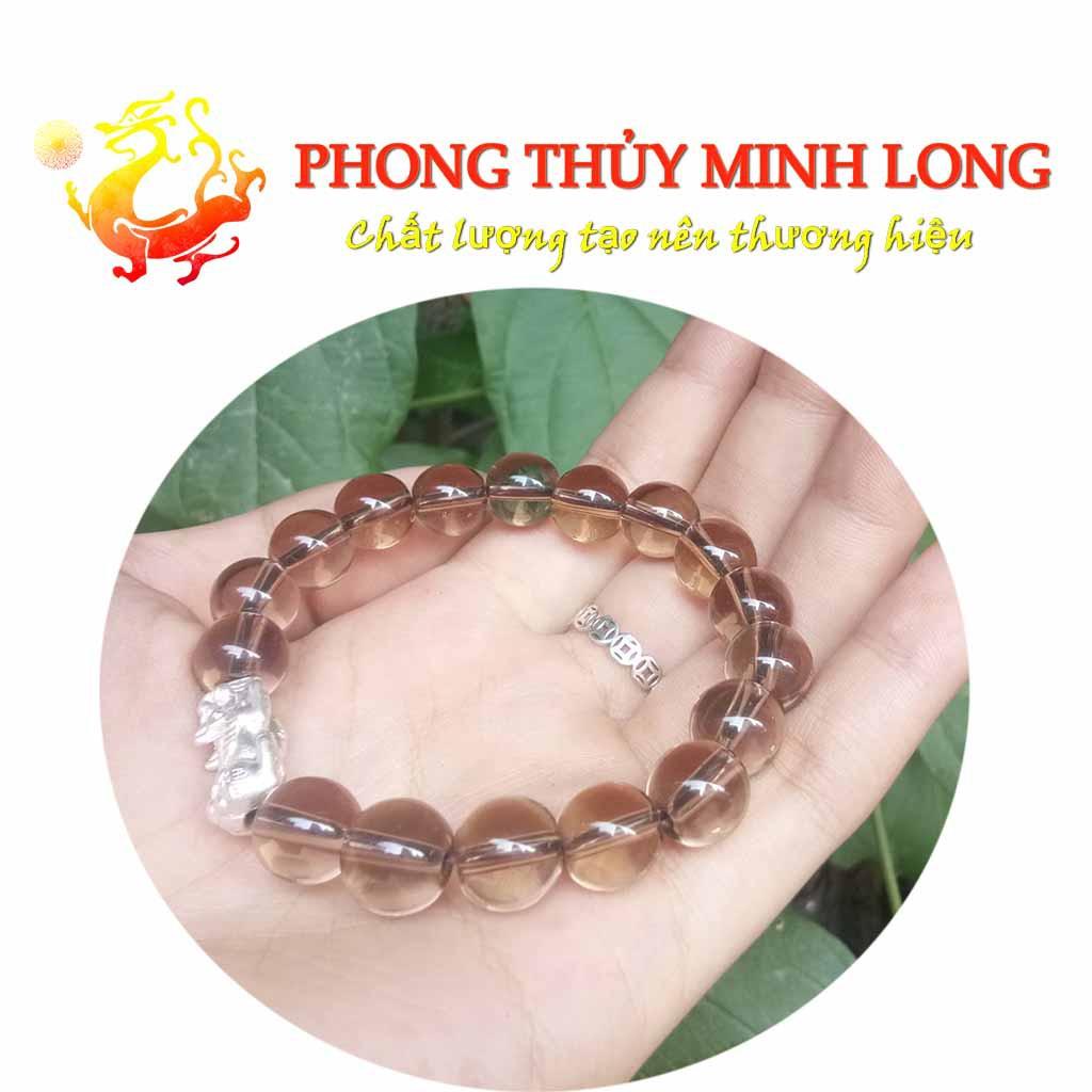 Vòng tay đá. Thach Anh Khói mix tỳ hưu bằng Bạc