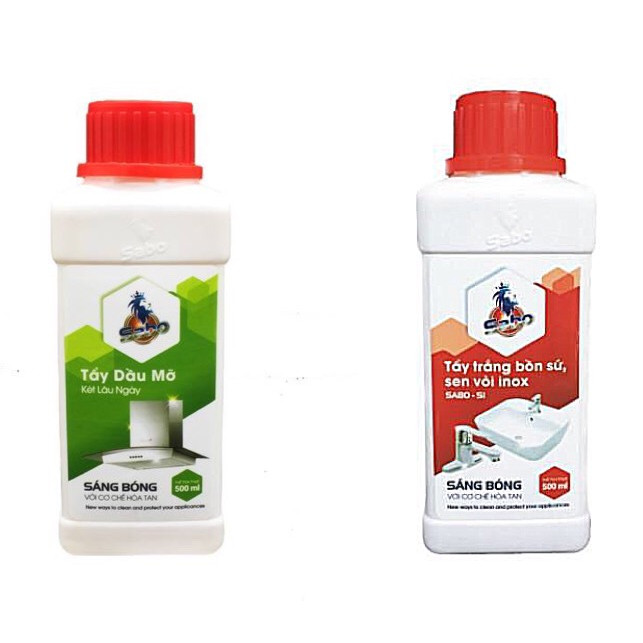 Combo 2 Chai Tiết Kiệm - Chất Tẩy Dầu Mỡ Bám Lâu Ngày Trên Lưới Hút Mùi SABO-M + Chất Tẩy Rửa Đa Năng SABO-SI