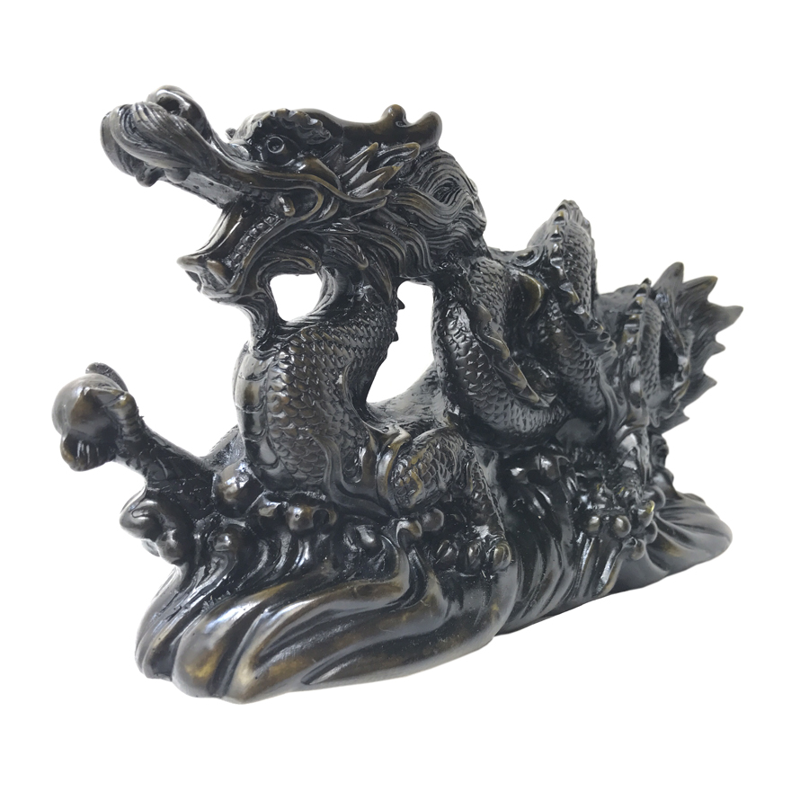 Tượng đá Rồng phong thủy trang trí bàn làm việc mang may mắn cát tường - Dài 26cm - Màu nâu đen