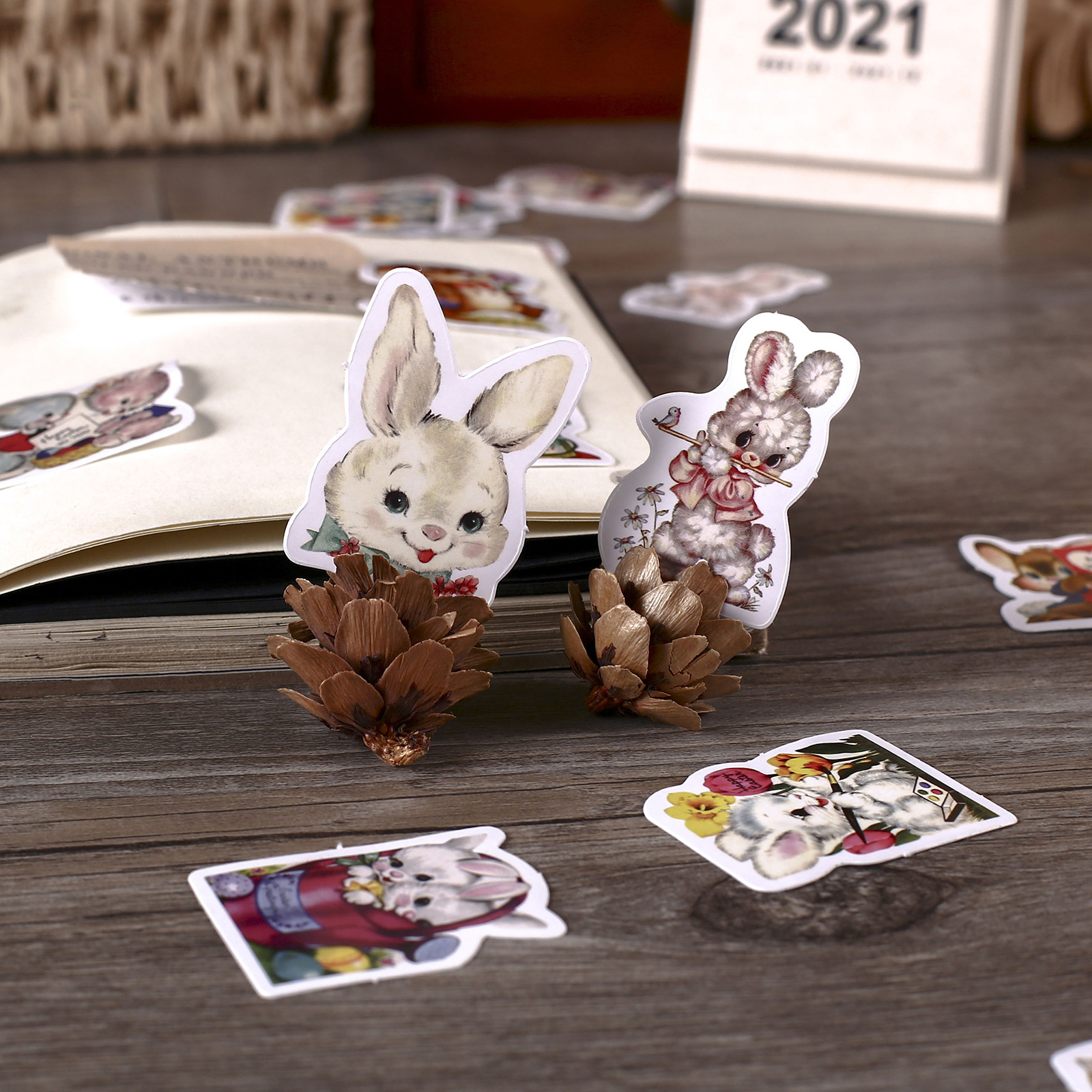 Sticker hộp 46 miếng dán - Chú Thỏ Cổ Tích - Hộp nhãn dán trang trí sổ tay bullet journal - M519
