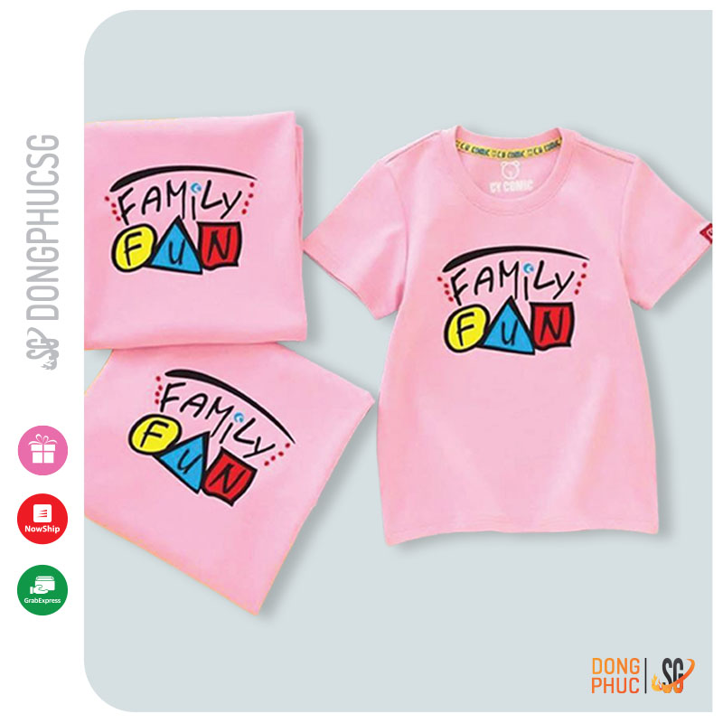 Hình ảnh Áo gia đình Family Fun Đồng phục gia đình 3/4/5 người giá rẻ Thun cotton Màu hồng phấn GD297HN