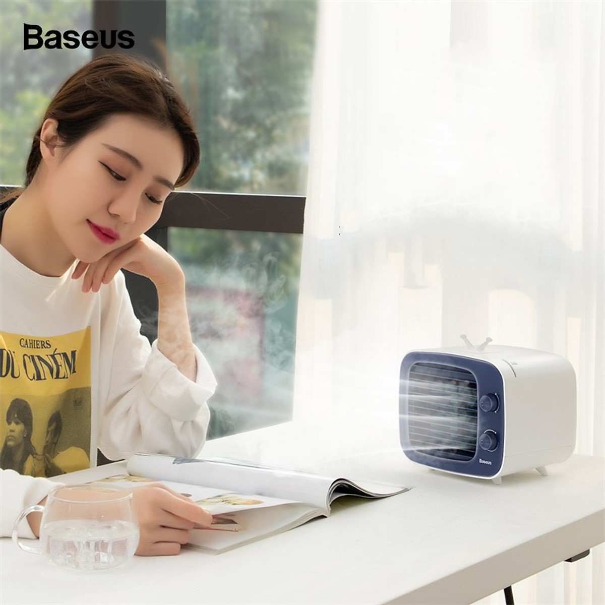 Quạt điều hòa làm mát bằng hơi nước hỗ trợ điều hoà không khí hiệu Baseus Benks Destop Cooler (3 chế độ làm mát, tạo độ ẩm, siêu mát, xoay 90 độ) - Hàng chính hãng