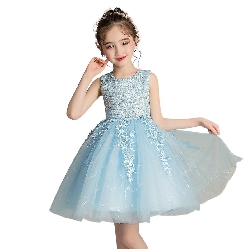 Váy đầm bé gái dễ thương, váy lưới bồng bềnh dự tiệc cho bé từ 6-12 tuổi màu xanh lam