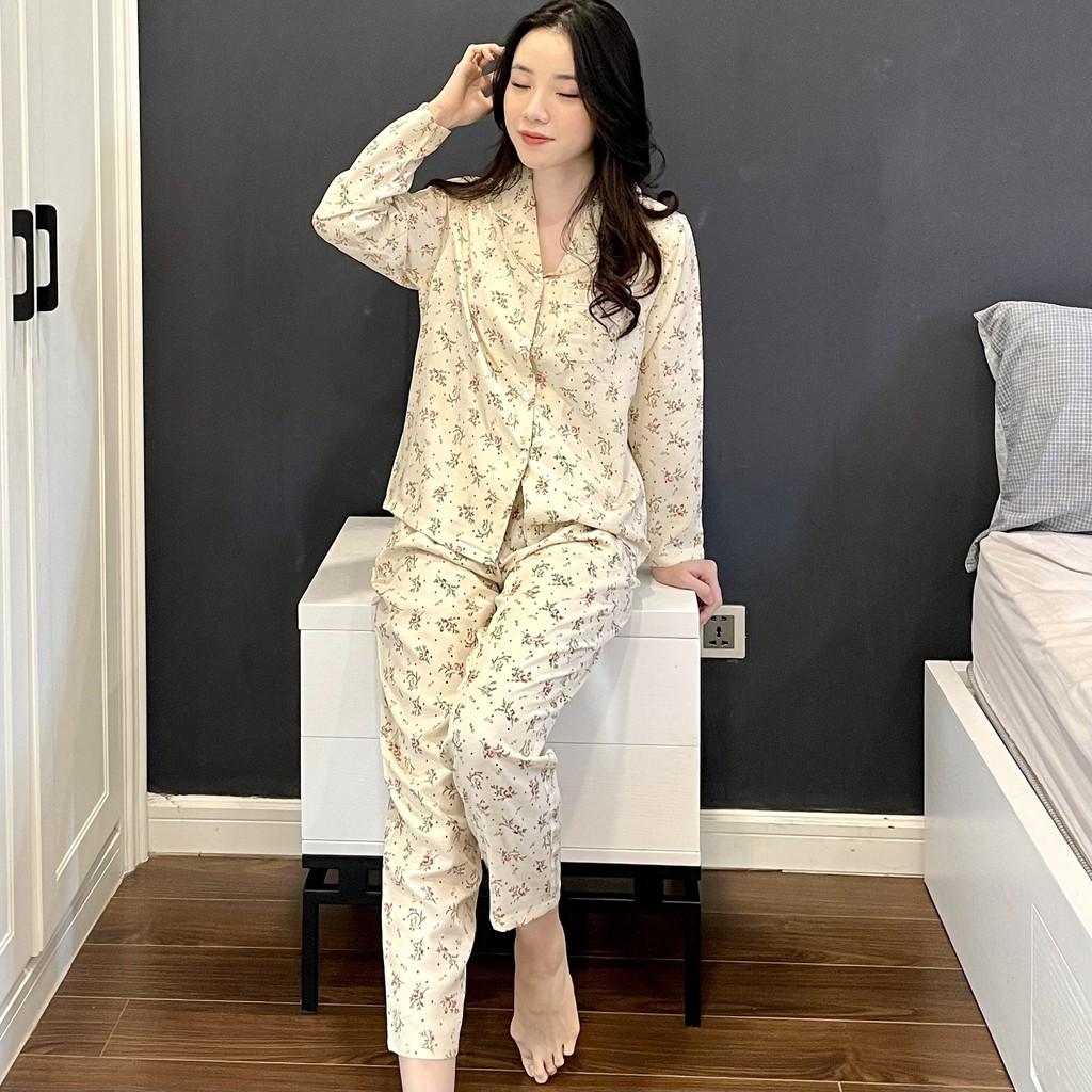 ĐỒ BỘ PIJAMA NỮ MẶC NHÀ ĐŨI MỀM HỌA TIẾT HOA TAY DÀI QUẦN DÀI