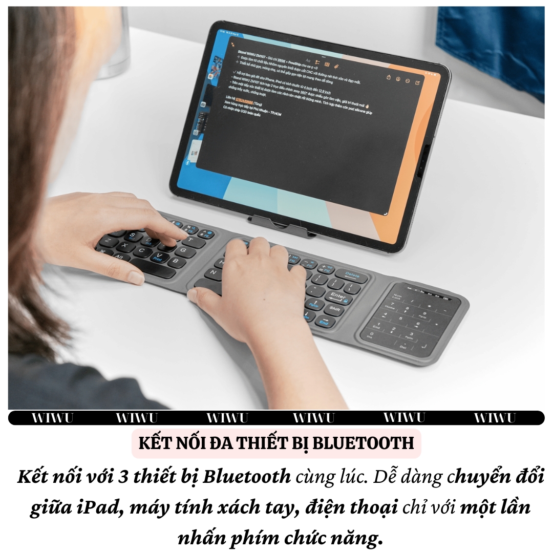 Bàn phím gấp gọn di động không dây bluetooth V5.2 tích hợp trackpad &amp; phím số WIWU FMK-05 - Nhỏ gọn, mỏng nhẹ, phím tắt thông minh, hỗ trợ Androids &amp; iOS, gõ thoải mái cho iPad cho iPhone, máy tính bảng, cho macbook, laptop - hàng nhập khẩu