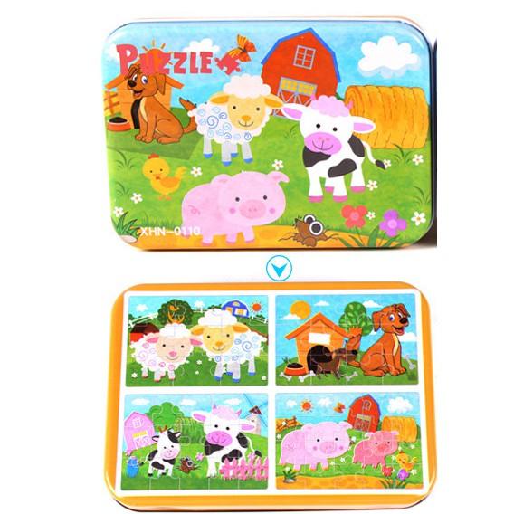 COMBO 5 hộp tranh xếp hình Puzzle 4 cấp độ 9-12-15-20 miếng nhiều chủ đề cho bé - Đồ chơi giáo dục thông minh trẻ em