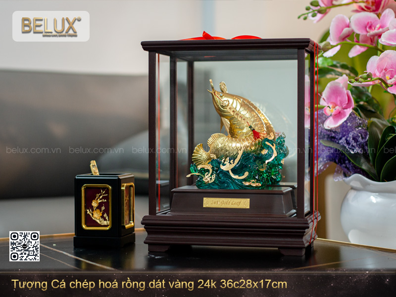 Tượng Cá chép hoá rồng dát vàng 24k