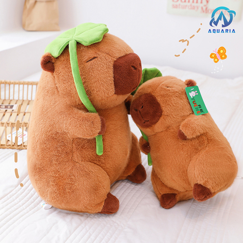 Gấu Bông Thú Nhồi Bông Capybara Đội Lá Sen Siêu Đáng Yêu 40cm
