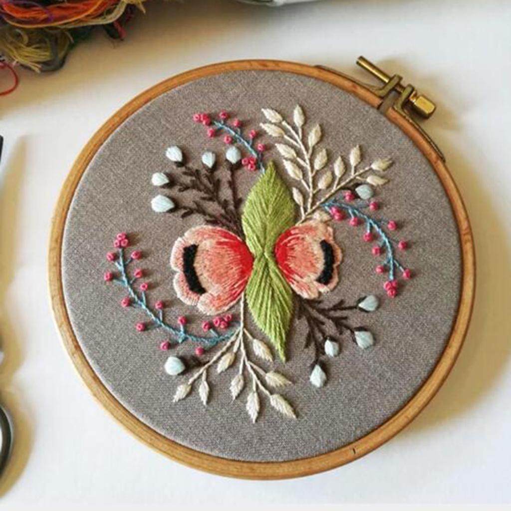 Flower Pattern DIY Needlework Kits Embroidery Hoop DIY Package for Beginners