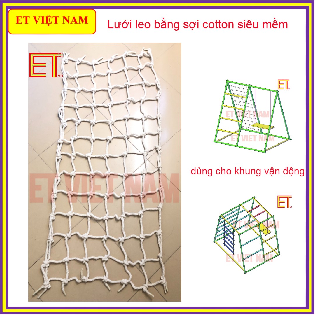 Lưới leo trèo sợi cotton tự nhiên, an toàn cho bé, mềm mịn không đau tay, phụ kiện khung vận động, xà đu đa năng WOOD ACTIVE