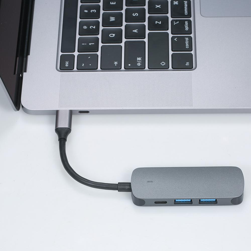 Type-C 4-in-1 Hub Type-C to HD Adapter Support 4K@30Hz/USB3.0 with Speed up to 5Gbps/USB 2.0/Type-C 5V Power