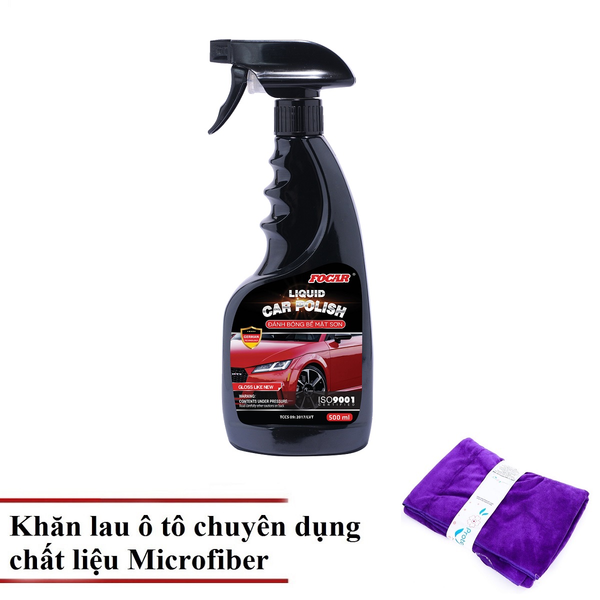 Chai Xịt Đánh Bóng Nhanh Vỏ Xe ô tô FOCAR Liquid Car Polish 500ml - Tặng khăn đánh bóng