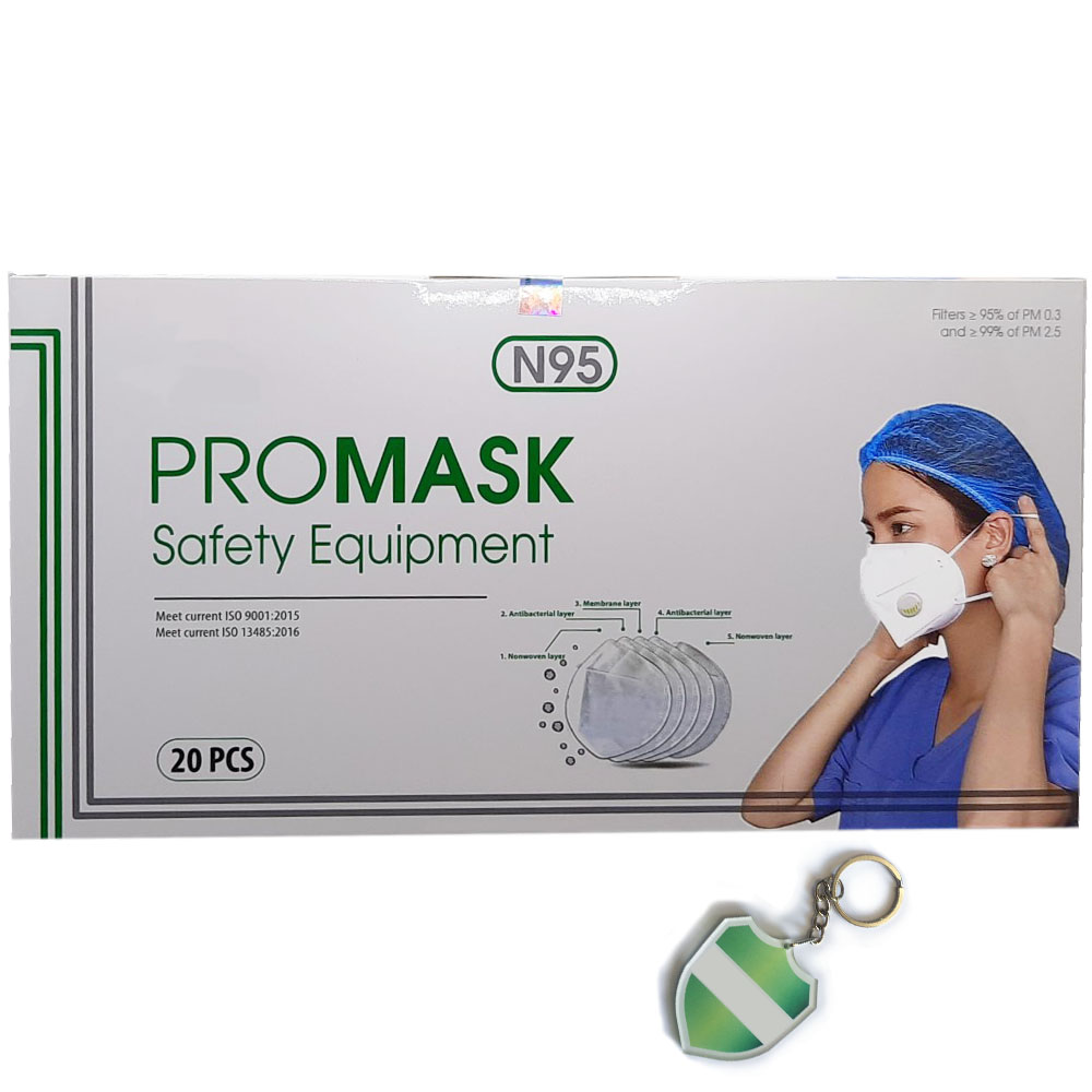 Hộp 20 cái Khẩu trang N95 Pro Mask, có van thở, kháng khuẩn, chống bụi siêu mịn PM2.5, màu trắng - Tặng móc treo khóa mica