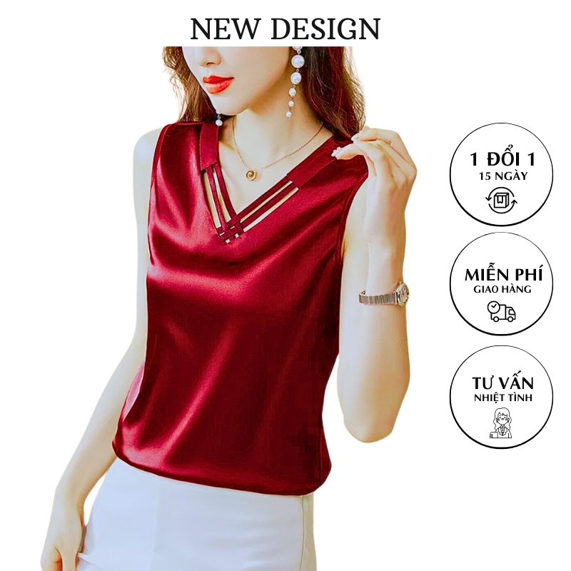Áo Kiểu Nữ New Design Thiết Kế Dáng Áo Sơ Mi Suông, Cổ V Gọi Cảm Chất Lụa Satin Mịn, Thoáng Mát Nhiều Màu  AO0011