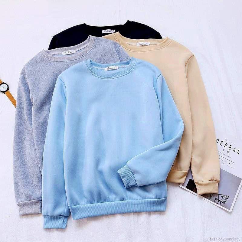 Áo nỉ trơn sweater, áo đôi thu đông dài tay nhiều màu sắc