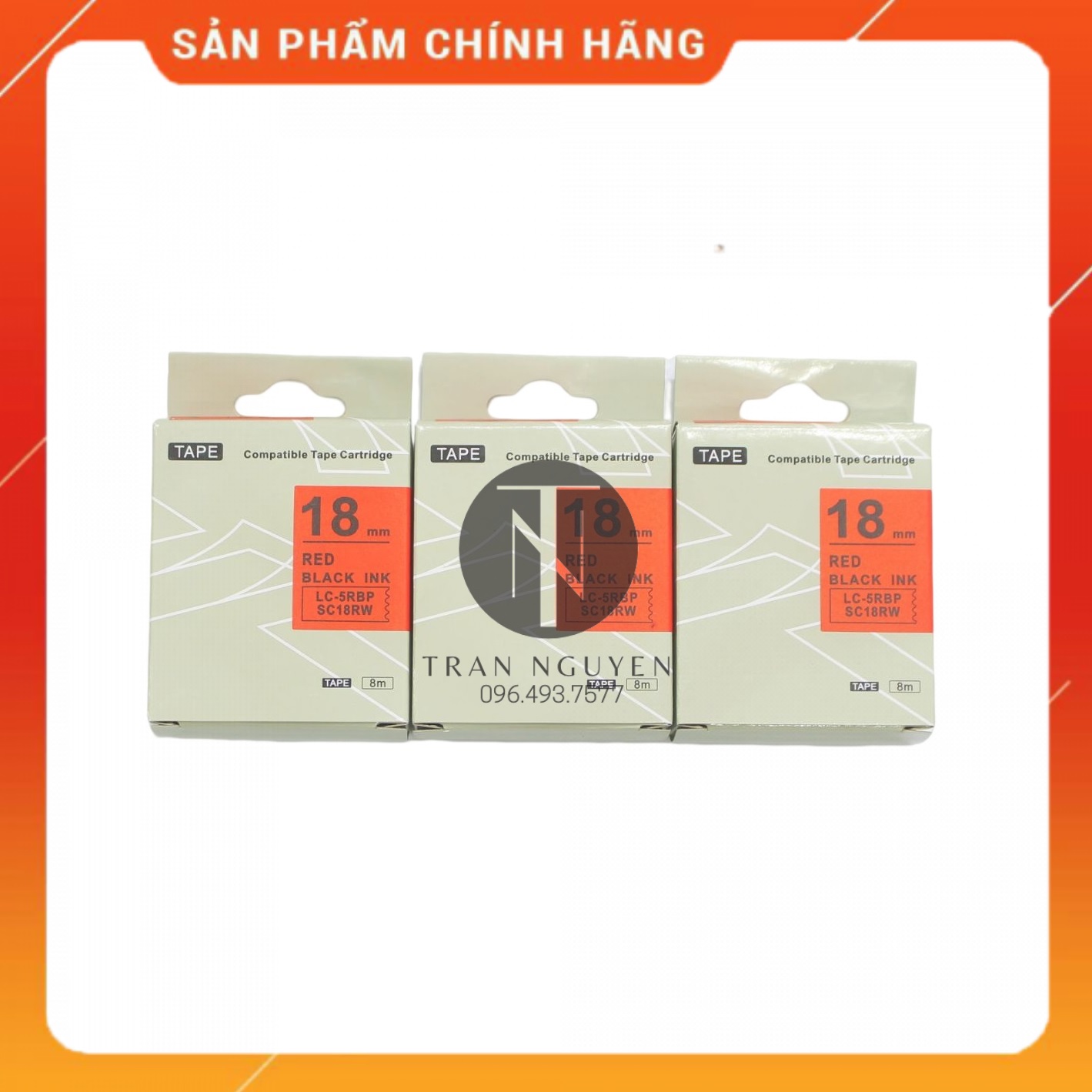 Nhãn in Tepra SC18RW - Chữ đen nền đỏ 18mm x 8m - Hàng nhập khẩu