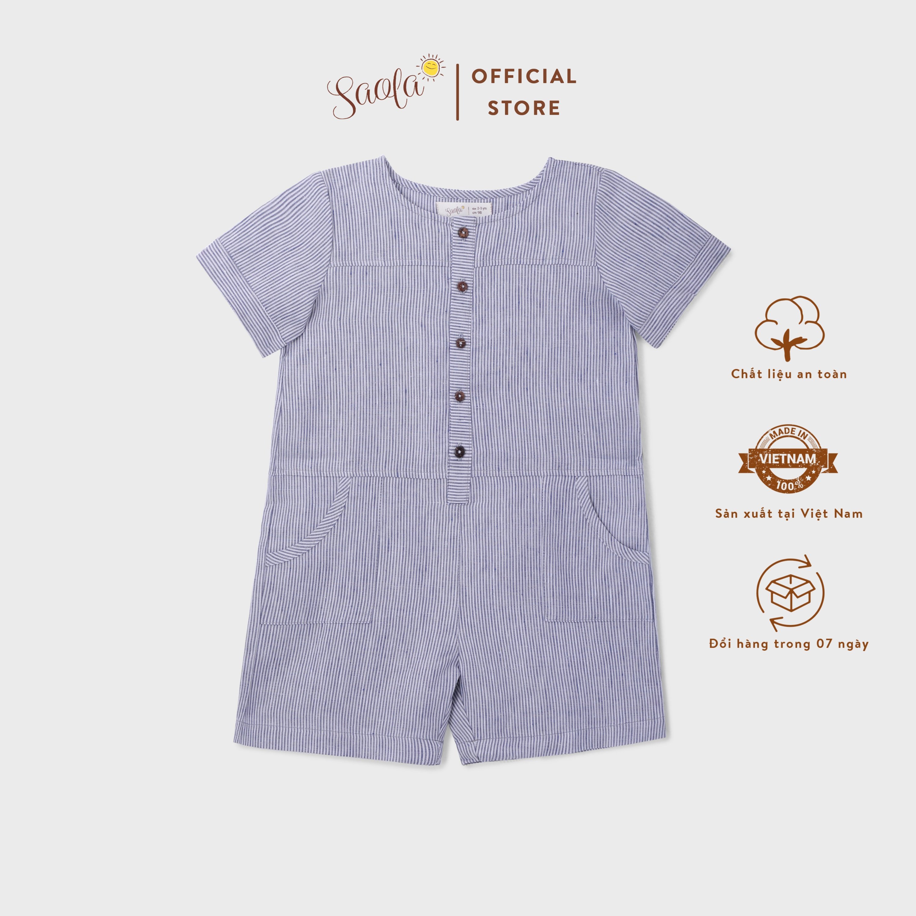 Áo liền quần/ Jumpsuit Bé Trai/ Bé Gái Chất Linen Cao Cấp - SERKAN OVERALL - JSL005 - SAOLA KIDS CLOTHING