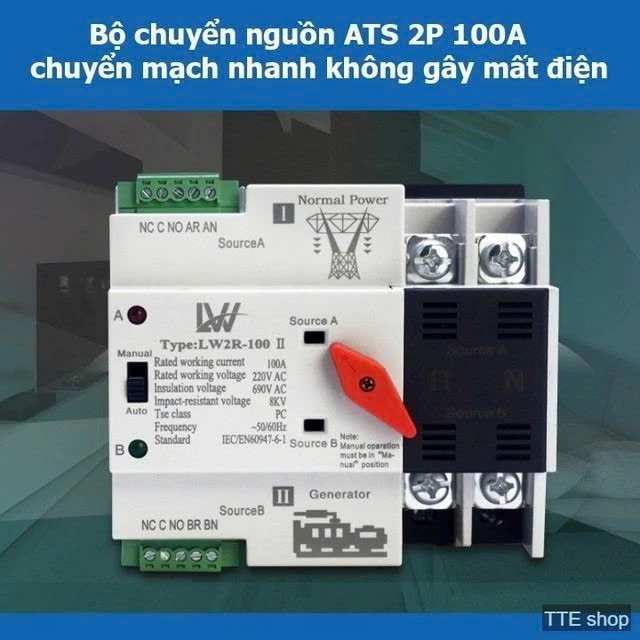 Cầu Dao Đảo Chiều Tự Động 100A – Không Mất Điện Khi Chuyển Nguồn, Phù Hợp Hộ Dùng 2 Nguồn Điện đèn