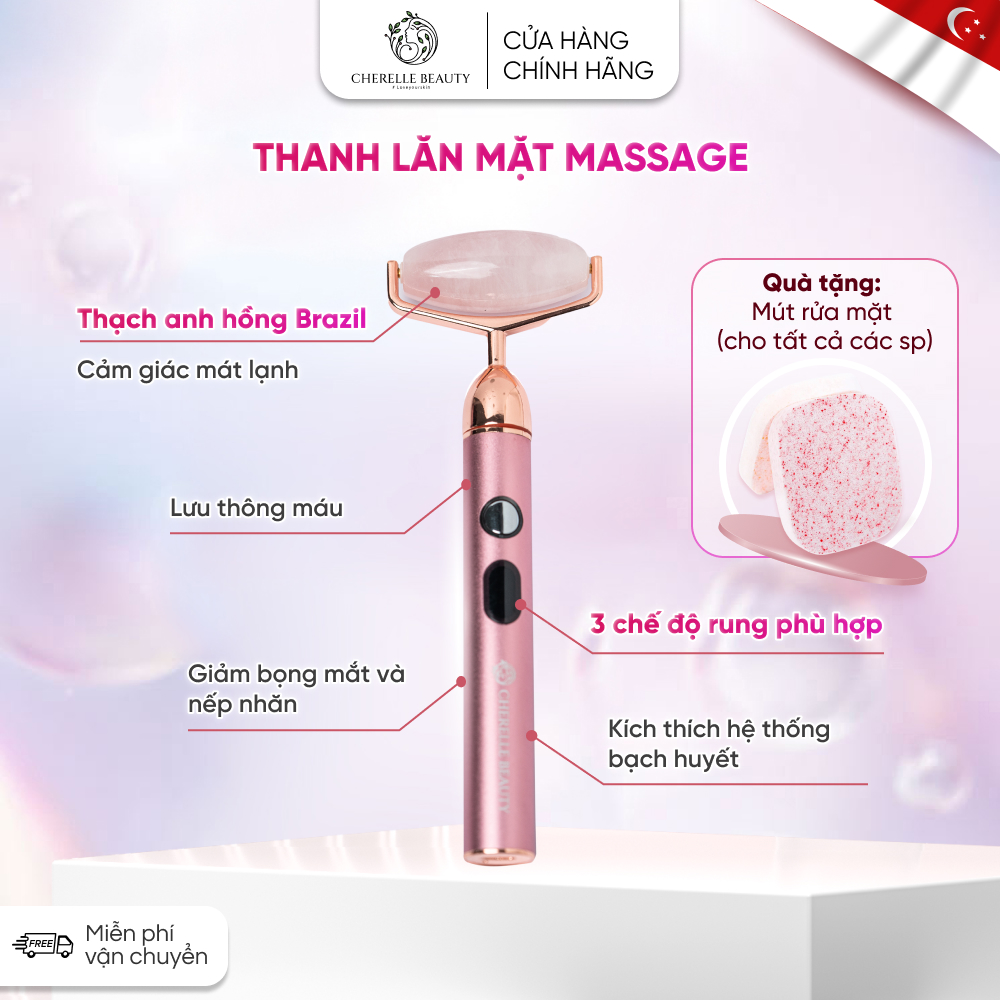Thanh lăn massage thạch anh hồng Rejuvenate Face Roller 100% tự nhiên giúp thẩm thấu tinh chất, cải thiện độ đàn hồi, nâng cơ và săn chắc da