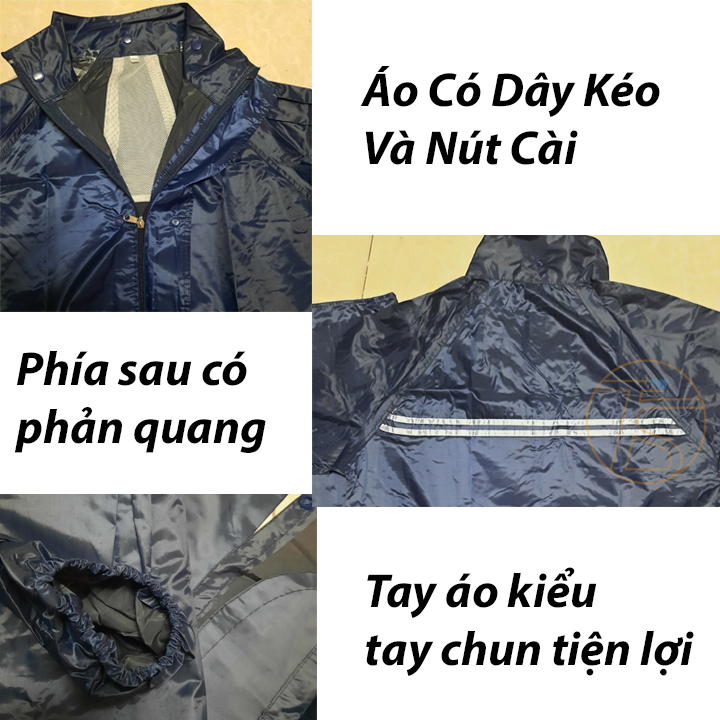 Áo Mưa Bộ Vải Dù Cho Người Lớn Tay Chun Có Nón, Phản Quang Kara house size 2XL-3XL