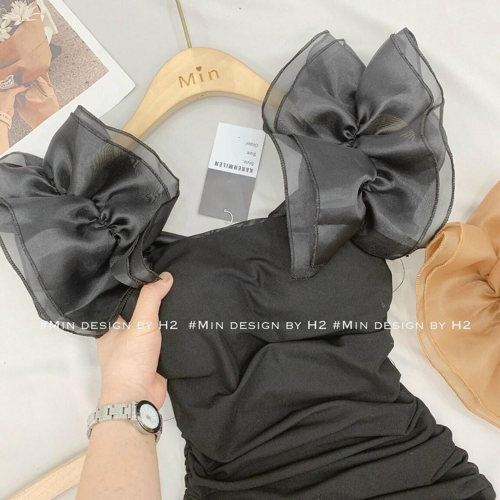 Đầm body bozip phối tay voan tơ sang chảnh kèm mút